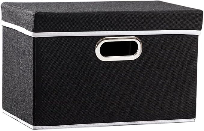 PRANDOM Foldable Storage Box with Lid [1-Pack] Fabric Collapsible Storage Bin Organizer Container Basket Cube with Cover for Home Bedroom Closet Office Nursery Black (14.9x9.8x9.8)