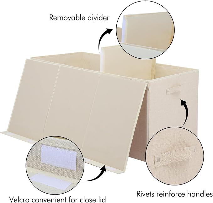 167L Large Toy Box Chest Storage with Lid, Collapsible Kids Toy Storage | Toy Chest with with Removable Divider for Kids, Boys, Girls, Nursery, Living Room, Bedroom, 35.5"x17" x17" (Linen Beige)