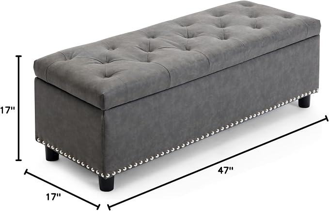 BELLEZE Storage Ottoman, Tufted Ottoman with Close Hinge, Foot Rest for Living Room (Rustic Gray, 47 inch)
