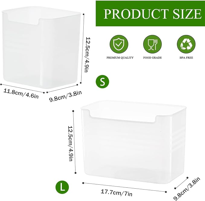 3 Pack Refrigerator Organizer Box, Plastic Refrigerator Side Door Storage Containers, Space-Saving Organizer Bins for Fridge, Refrige Drawers for Fruit and Vegetable (Clear,S*3)