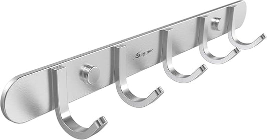 Coat Hook Rail Brushed Nickel 14-inch Towel Rack Wall Mounted with 5 Hooks/Durable Coat Hangers for Bedroom, Bathroom, Foyer, Hallway/304Stainless Steel/Easy to Install/Rust and Water Proof