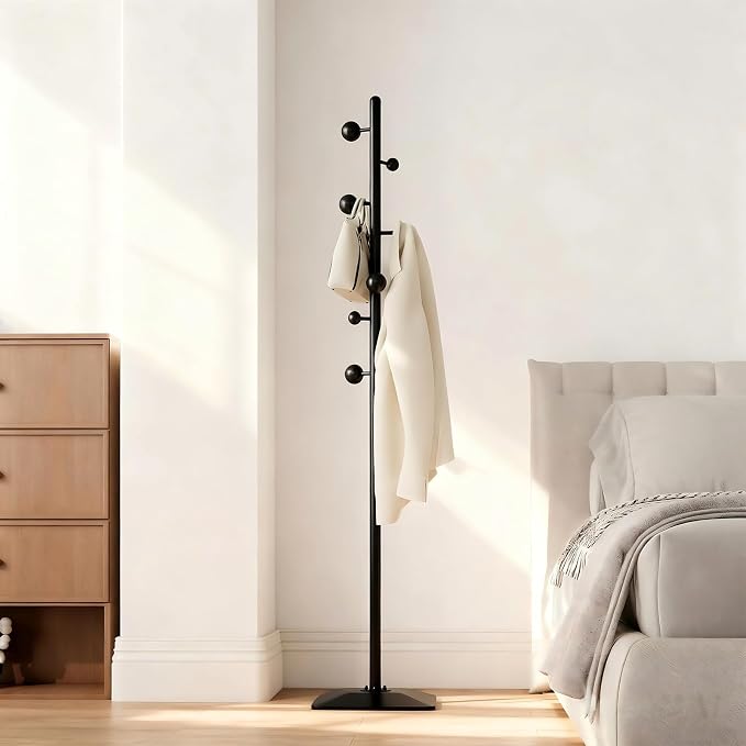 coat rack freestanding,coat rack stand with 7 Hooks and Metal Base for Bags, Hats.Coat Tree Coat Hanger Stand for Home Office Hall Entryway