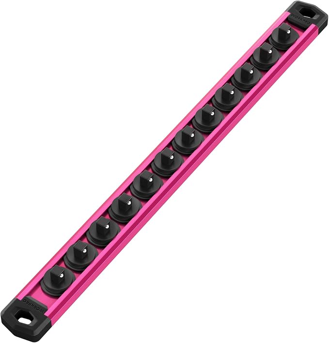 WORKPRO Magnetic Socket Organizer, Heavy Duty 1/4-Inch Drive Socket Rail | 1 Piece Socket Holder with 12 Spots, Aluminum Alloy, Rotatable & Movable Clips, Efficient Organization