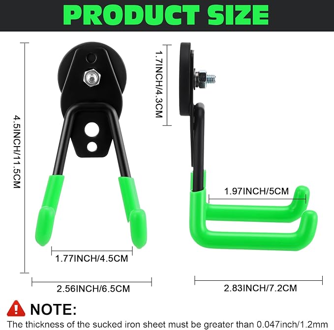 Landhoow 14 Pcs Large Magnetic Hooks Heavy Duty Garage Magnet Hooks Strong Storage Utility Magnetic Hangers with Anti Slip Rubber Coating for Indoor and Outdoor Hanging (Green)