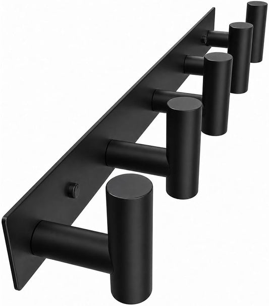 Wall Mounted Coat Rack-5 Hooks, Heavy Duty Stainless Steel Hook Rail for Towel Coat Hat Purse Bag Jacket, Towel Hooks for Entryway Bathroom Kitchen (Black 5 Hooks - 1 Pack)