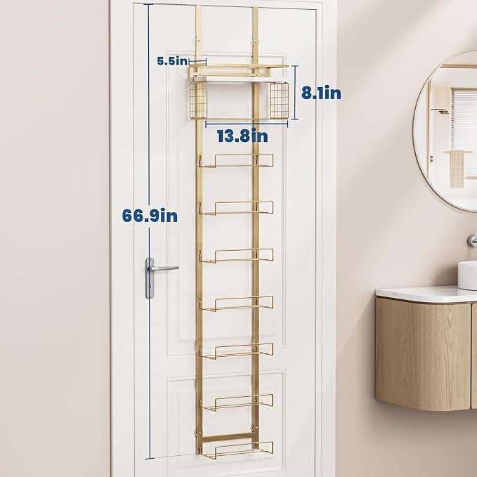 Aetyord Towel Racks for Bathroom Over The Door Towel Racks Towel Storage Organizer with Metal Shelf Basket for Bathroom Rv Camper (9-Tier Gold with White Plank)