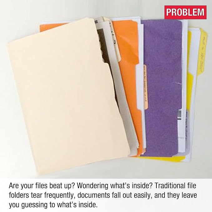 Ultimate Office PocketFile Clear Document Folders, 5th-Cut, Set of 50 | Clear poly project pockets in 5 assorted colors; letter size; sort, color-code, and protect documents without punching
