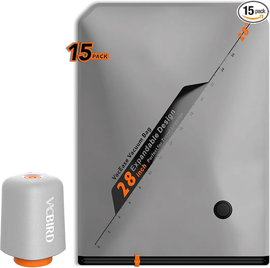 Rechargeable Wireless Pump Travel Storage Bags Set - 15 Pack Large Size Vacuum Bags for Travel & Home, Space-Saving Compression Packing for Clothes, Blankets & Bedding
