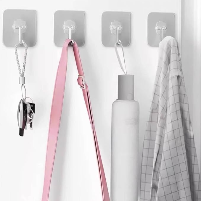 DDMY Adhesive Wall Hooks Clear 50lb(Max) Heavy Duty Hanging Sticky-10 Pack | Heavy Duty Hooks for Walls Hanging 50 lbs No Damage, Waterproof Sticky Transparent Ceiling Hook for Towel/Kitchen/Outdoor