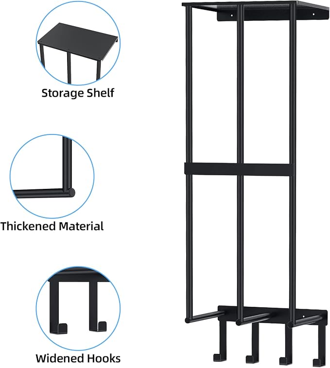 Camping Chair Wall Storage for Garage, Metal Camping Chair Storage Rack Wall Holder, Floating Shelf, 4 Hooks, Stainless Steel, Beach Chair Rack, Umbrella Holder, Garage Chair Organizer, Matte Black