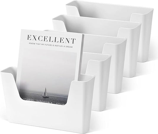 YOHOM Adhesive File Holder Plastic Document Folder Door No Drilling Mount Mail Magazine Organizer A4 Filing Envelopes Folder, Office Wall Mount Single Pocket (WHITE, 5 PCS)