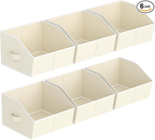 Homsorout Storage Bins for Shelves - Small Trapezoid Closet Shelf Organizer, Fabric Organization Bins with Handles, Storage Baskets for Clothes, Towel, Purse, 6 Pack, Beige