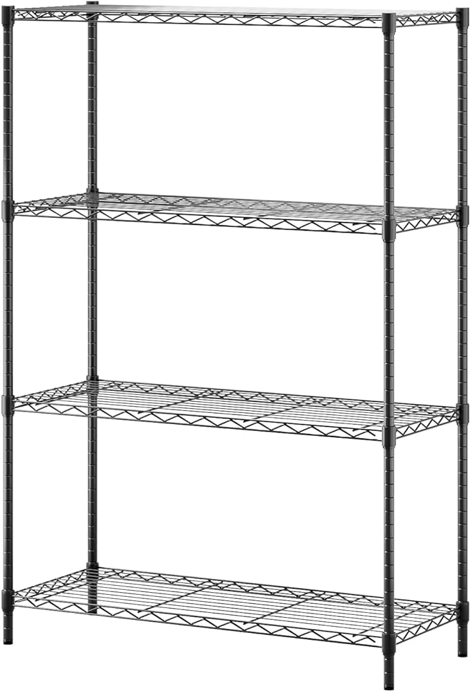 BestOffice | 4-Tier Wire Shelf | 36" x 14" x 54" | Black | Storage Shelves with Adjustable Racks, Holds upto 1000 lbs | Rust-Resistant, No-Tool Assembly | For Home, Garage