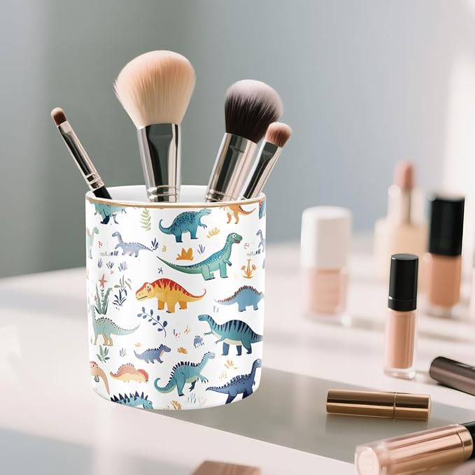 Pen Holder, Pencil Cup for Desk, Cute Makeup Brush Holder, Durable Ceramic Organizer Decor for Room, Office, Classroom, Cute Dinosaur Pattern