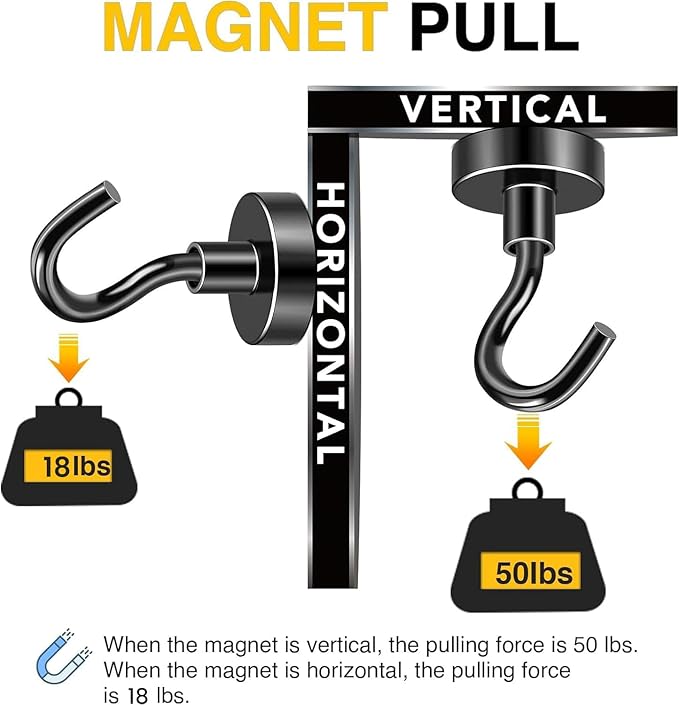DIYMAG Magnetic Hooks 8pcs 50lbs Cruise Essentials 2026 Magnet Hook Black | Neodymium Heavy Duty Strong Magnets Hanging Ship Cabins Refrigerator Fridge Classroom Beach Vacation Kitchen Grills Home Tool