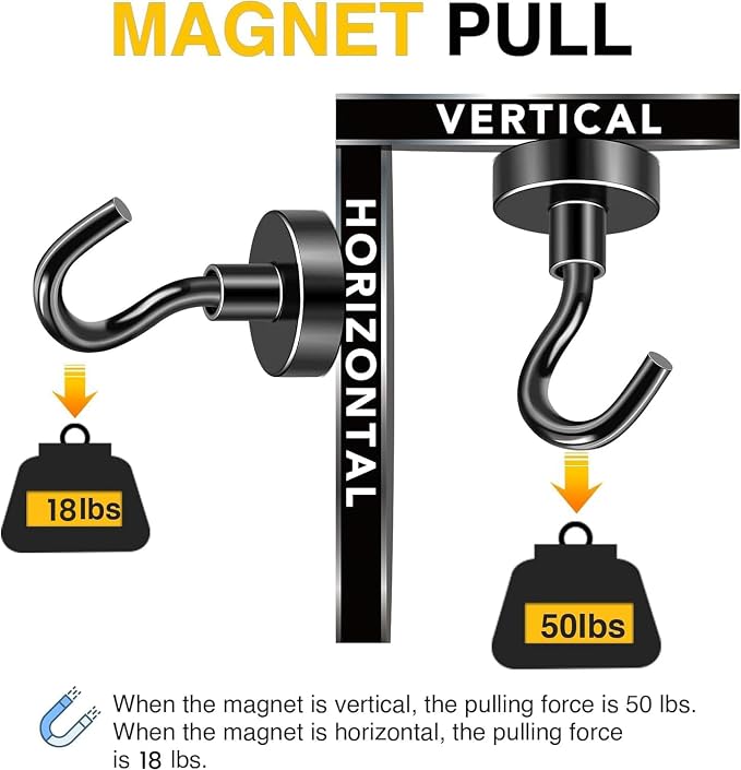 DIYMAG Magnetic Hooks 20pcs 50lbs Cruise Essentials 2026 Magnet Hook Black | Neodymium Heavy Duty Strong Magnets Hanging Ship Cabins Refrigerator Fridge Classroom Beach Vacation Kitchen Grills Home Tool