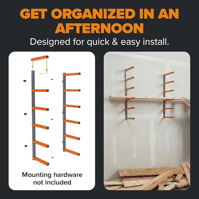BORA Wood Rack, 6-Level Wall Mount Lumber Storage Rack for Wood Storage