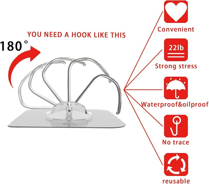 Latoxcaa Heavy Duty Adhesive Wall Hooks - Strong & Transparent, Hold up to 22lb, Waterproof & Reusable, Ideal for Kitchen, Bathroom, and Office (30 Pack)