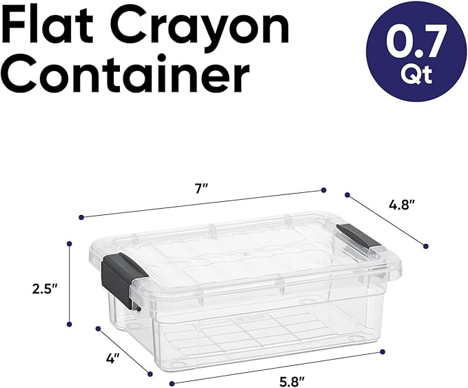 Superio Mini Storage Container Plastic Crayon Box Art Supplies and Sewing Case Stackable Clear Small Organizer for Beads, Stationery, Chalk, and Food, 0.7 Quart, 4 Pack