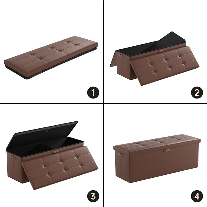 DocSafe Storage Ottoman Bench,Fireproof＆Waterproof Folding Bench with Lock(15”x 43”x15”),Leather Storage Chest with Handles＆2 Extra Boxes,Ottoman Safe for Bedroom,Living Room,Home Office,Brown