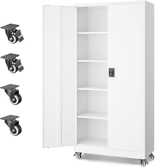 Letaya Metal Garage Storage Cabinets with Lock Door and Adjustable Shelves, Steel Tool Cabinets for Home,Office,Warehouse Organisieren (White, 75" H)