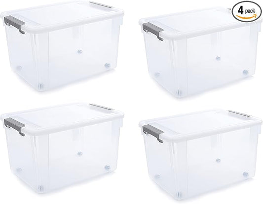 Citylife 58.1 QT Plastic Storage Bins with Latching Lids Stackable Storage Containers for Organizing Large Clear Storage Box for Garage, Closet, Kitchen, 4 Packs