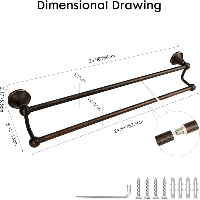Antique Bathroom Double Towel Bar Oil Rubbed Bronze, 24 Inch Towel Racks for Bathroom Wall Mounted,Bathroom Towel Holder Bronze,Two Towel Rod Hanger for Hotel