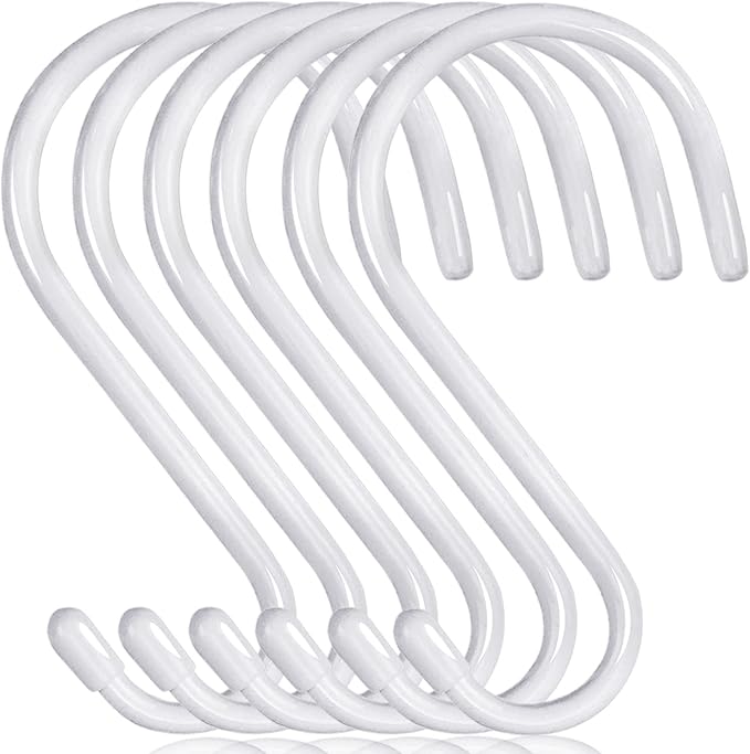 DINGEE 6 inch Non Slip Rubber Coated White S Hook Heavy Duty,6 Pack Large Vinyl Coated S Hooks, Metal S Shaped Hanger Hooks for Hanging Plants Outdoor,Closet Rod,Jeans, Pot Pan Cups Towels Hats