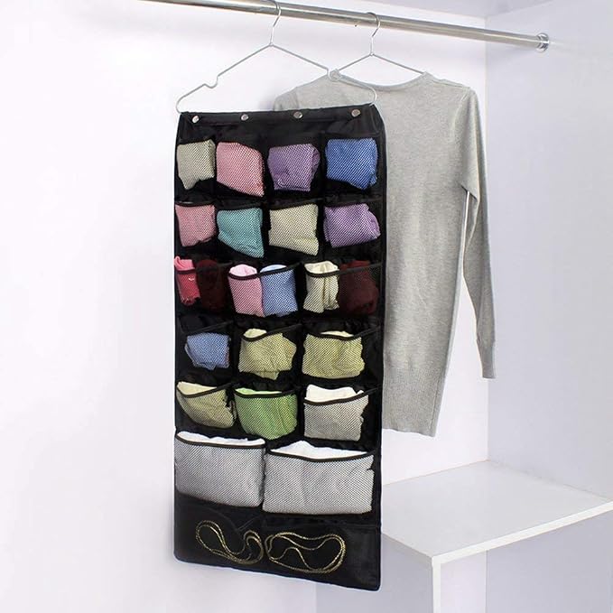 Oxford Hanging Closet Organizer for Underwear, Stocking, Bra and Sock, Dual-Sided Space Saving Storage Holder with 42 Pockets