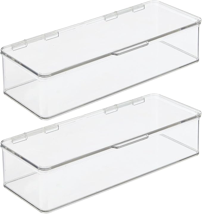 mDesign Long Plastic Playroom/Gaming Storage Organizer Box Containers with Hinged Lid for Shelves or Cubbies, Holds Small Toys, Building Blocks, Puzzles, Markers, Controllers, Crayons, 2 Pack, Clear