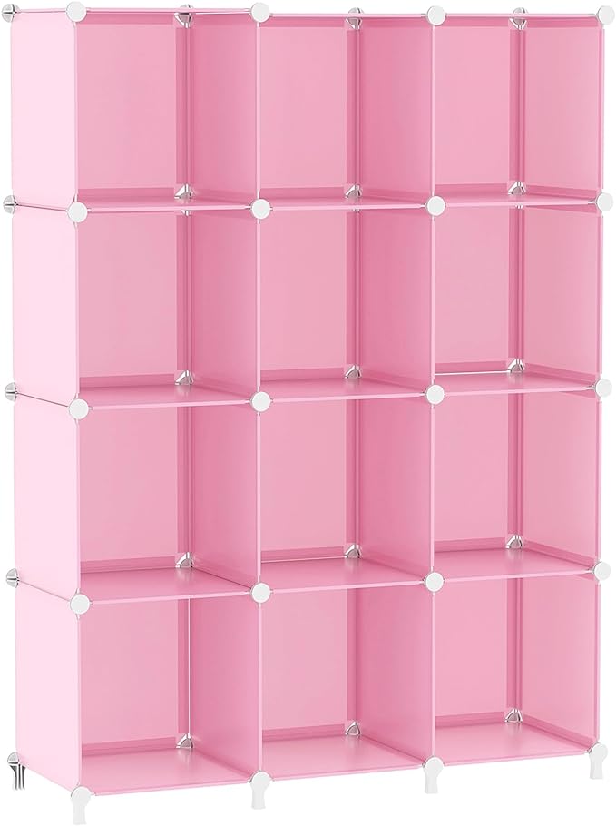 AWTATOS 12 Cube Storage Organizer, Closet Organizers Storage Shelves, Pink | Portable Closet Organizers, DIY Stackable Storage Cubes Shelves Bookshelf, Plastic Clothes Shelving for Home, Bedroom