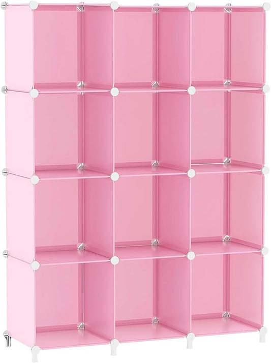 AWTATOS 12 Cube Storage Organizer, Closet Organizers Storage Shelves, Pink | Portable Closet Organizers, DIY Stackable Storage Cubes Shelves Bookshelf, Plastic Clothes Shelving for Home, Bedroom