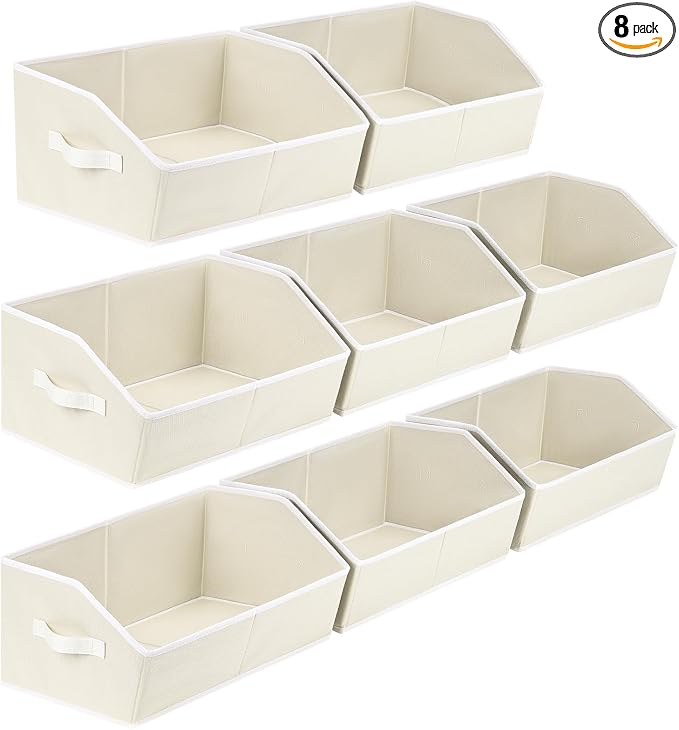 Homsorout Closet Organizers and Storage Bins - Large Fabric Storage Bins, Decorative Storage Baskets for Organizing, Trapezoid Foldable Basket for Clothes, Books, Home, 8 Pack, Beige