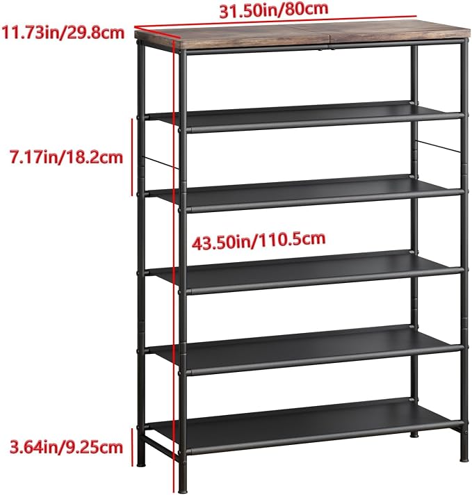 INGIORDAR 6 Tier Shoe Rack Storage Organizer Shelf Top with MDF Board | Space-Saving,with 3 Layer Fabric,stores 24+Pairs of Shoes for Closet,Entryway,Bedroom,Living Room Garage,Black+Rustic Brown