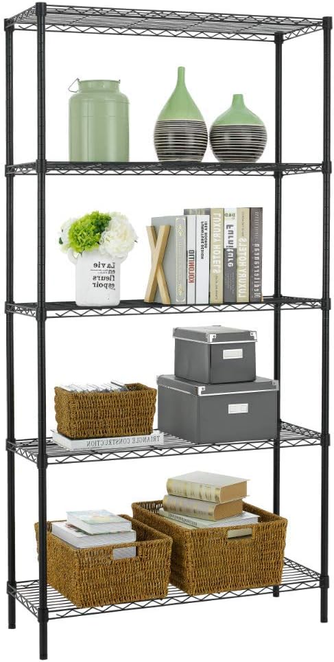 BestOffice | 5-Tier Wire Shelf | 36" x 14" x 72" | Black | Storage Shelves with Adjustable Racks, Holds upto 1000 lbs | Rust-Resistant, No-Tool Assembly | For Home, Garage