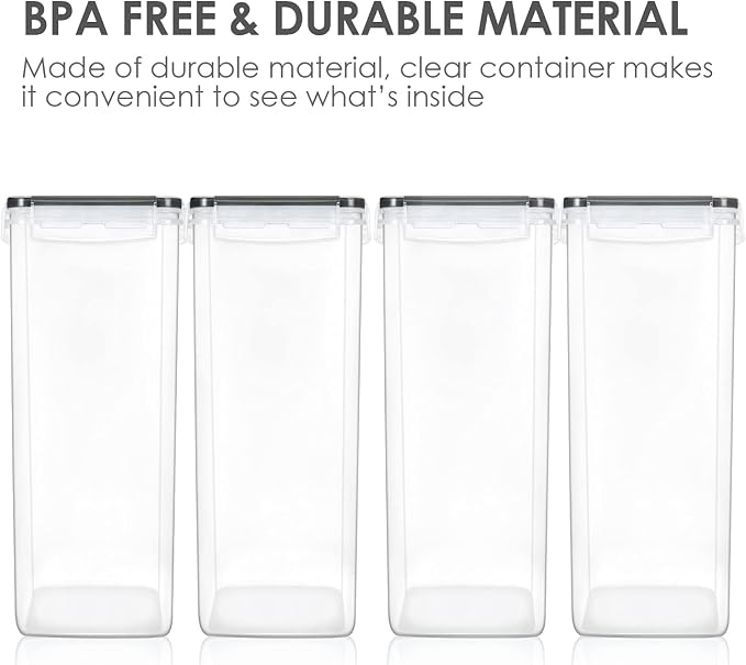 Vtopmart 6.5L Flour Sugar Storage Containers, 4 PCS, Black | For Bulk Flour and Sugar Storage, Airtight Seal, Multiple Sizes, BPA Free, Food Grade Material, Dishwasher Safe (Not Lids)