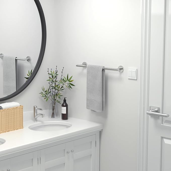 USHOWER Polished Chrome Towel Bar, 18-Inch Towel Racks for Bathroom | Thicken SUS304 Stainless Steel Towel Rod, Towel Holder Wall-Mounted, Modern Home Decor (Total Length 20-Inch)