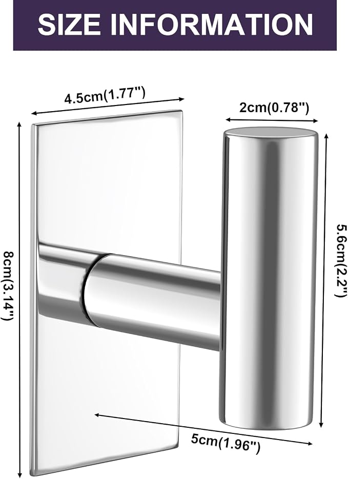 VAEHOLD Wall Towel Hooks, Heavy Duty Sticky Holder Waterproof Towel Hooks for Hanging Coat, Clothes, Closet Hook Wall Mount for Kitchen (Chrome, 2 Pack)
