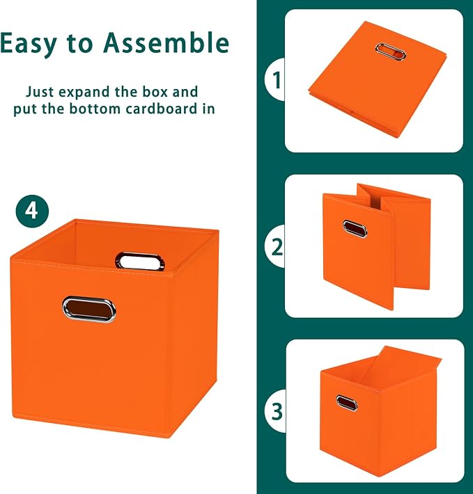 Black Foldable Storage Cubes Bins, Fabric Storage Box Cubes Organizer Baskets with Dual Handles for Home Organizer,Set of 3,(Orange)