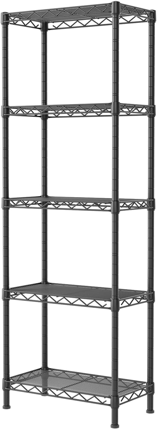 SINGAYE Metal Shelves Wire Shelving Storage Standing Adjustable Shelf Unit | 5 Tier Mesh Units Shelf for Kitchen Laundry Bathroom Closet Organizers Pantry Narrow Home Rack 10" D x 16" W x 55" H Black