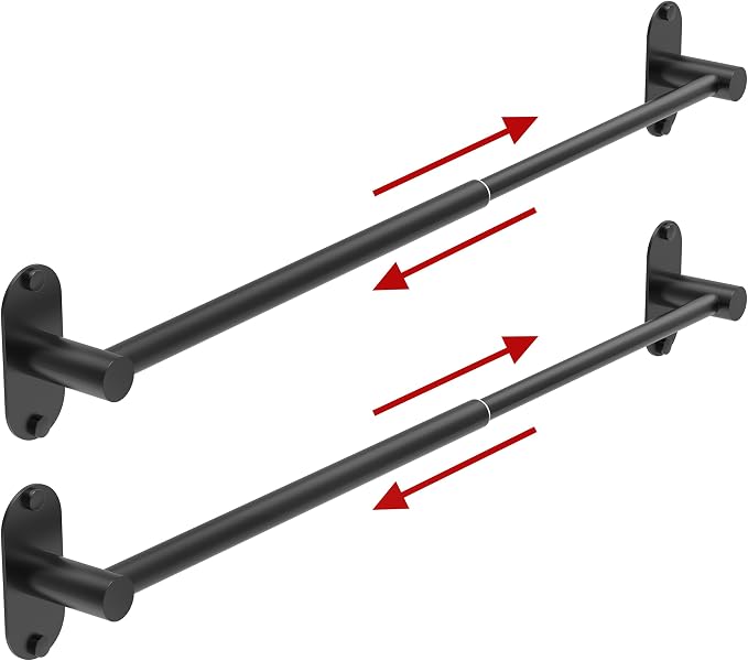Towel Bar, Adjustable 16.7inch–28.5inch Towel Rack, Self Adhesive Towel Racks for Bathroom Wall Mounted, 304 Stainless Steel Hand Towel Holder, for Kitchen Use (Matte Black, 2Pack)