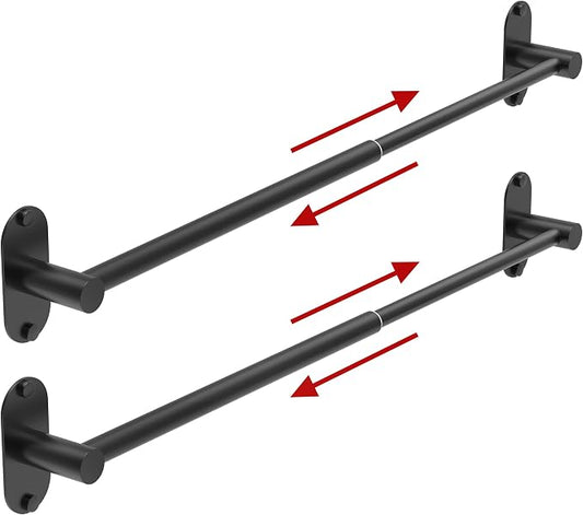 Towel Bar, Adjustable 16.7inch–28.5inch Towel Rack, Self Adhesive Towel Racks for Bathroom Wall Mounted, 304 Stainless Steel Hand Towel Holder, for Kitchen Use (Matte Black, 2Pack)