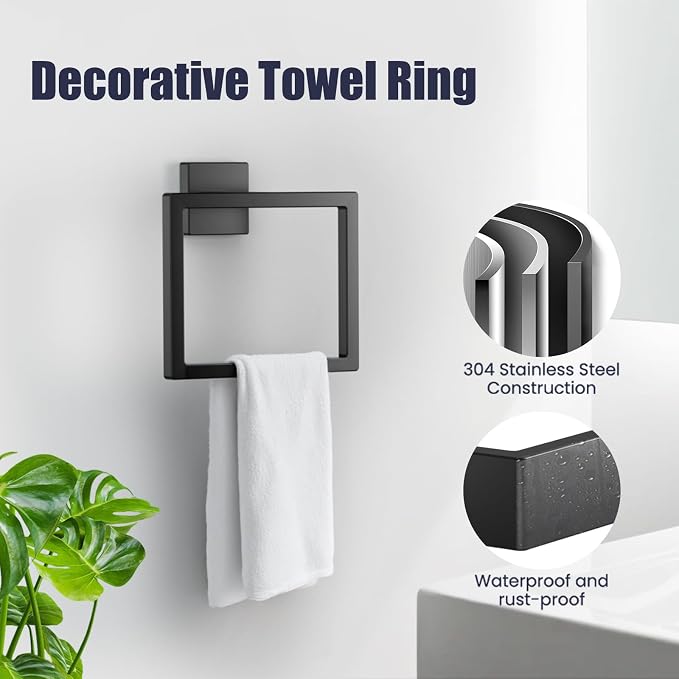 Bathroom Hardware Accessories Set: Bath Towel Bar Set, Towel Racks for Bathroom Wall Mounted, SUS304 Stainless Steel (Matte Black, 12-Pieces)