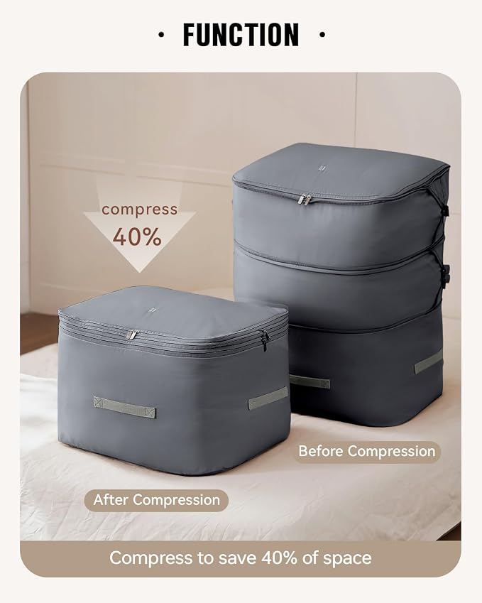 Eachy 2-Pack Comforter Storage Bag Blanket Storage Bags, Compression Storage Bags for Blanket Comforter, Ultra Space Saving Self Compression Organizer