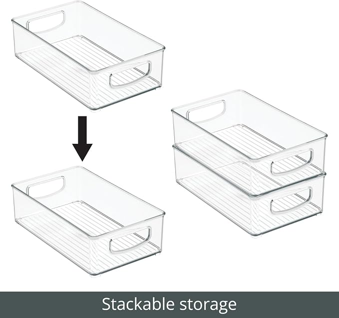 mDesign Small Plastic Kitchen Storage Container Bin with Handles - Organization in Pantry, Refrigerator or Freezer - Food Organizer for Fruit, Yogurt, Squeeze Pouches, 2 Pack, Clear