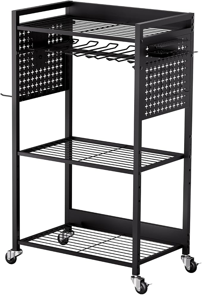 VEVOR 4-Tier Tool Organizer Cart, 150 lbs Load Capacity, Floor Stand Rolling Drill Holder and Stability Storage Rack, Heavy Duty Garage Floor Rolling Storage Cart for Workshop, Garage, Black