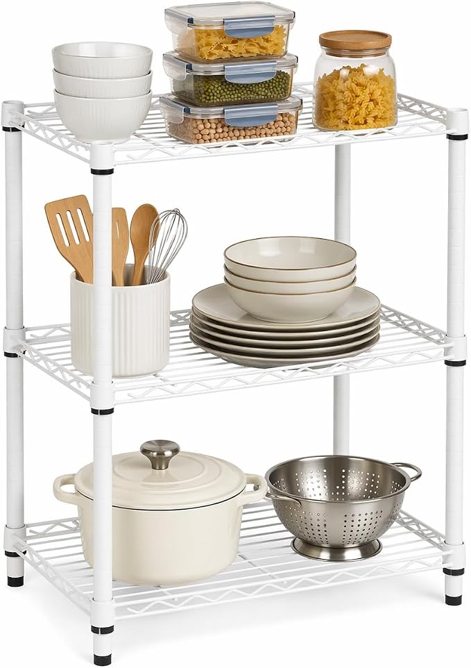 Honey-Can-Do 3-Tier White Wire Shelf, NSF, 250 lb/Shelf, 14x24x30 in | 750 lb total; NSF-certified steel; adjustable rust-resistant shelves for closet, kitchen & garage; no tools needed