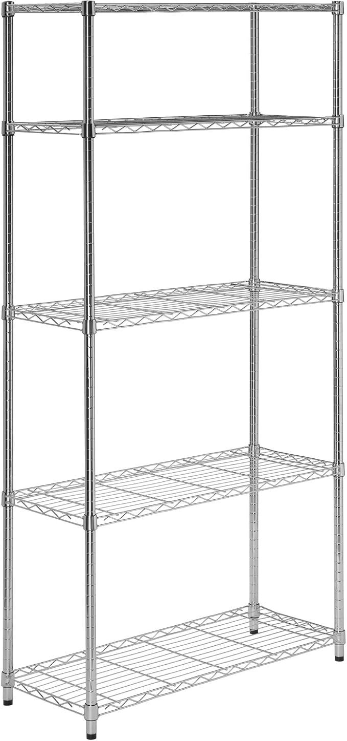 Honey-Can-Do 5-Tier Heavy Duty Adjustable Shelving Unit, 200-lb Per Shelf NSF Certified Metal Storage Rack, Chrome Wire Shelf for Garage Kitchen Pantry, 36 x 14 x 72 in
