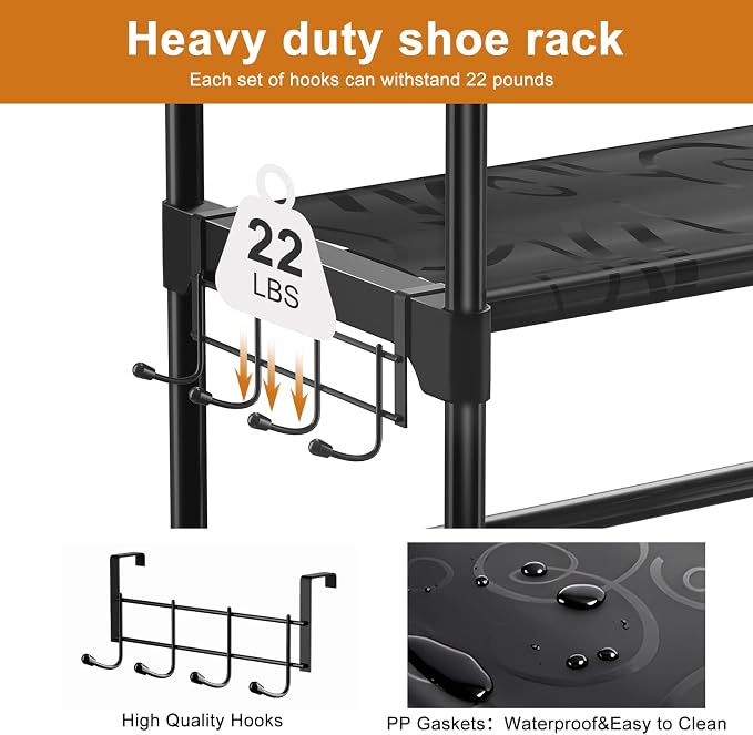 WOWLIVE 9 Tier 2-Column Shoe Rack, 30-35 Pairs Stackable Black | Compact 33.75in long fits narrow spaces. Removable layers for boots/heels. Split design for flexible layout.