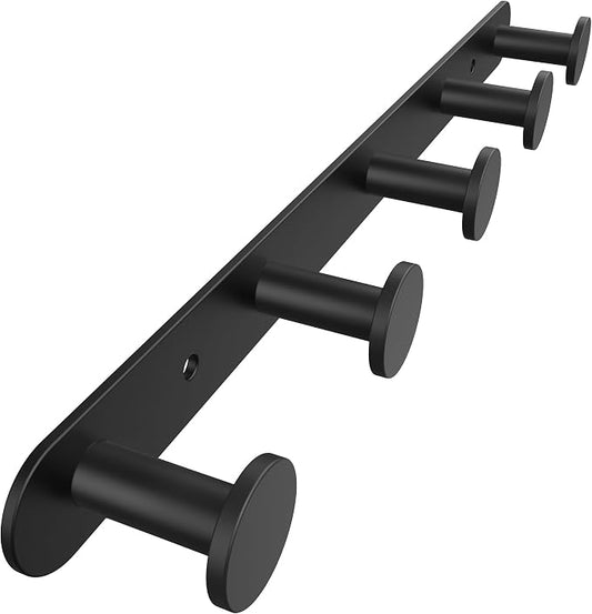 FORIOUS Hat and Coat Rack Wall Mount, 5 Wall Hooks SUS304 for Hanging Black | 304 Stainless Steel Hook Rack for Bags Keys Hats, Coat Racks for Bathroom Bedroom Entryway Kitchen Hotel, Space Saving